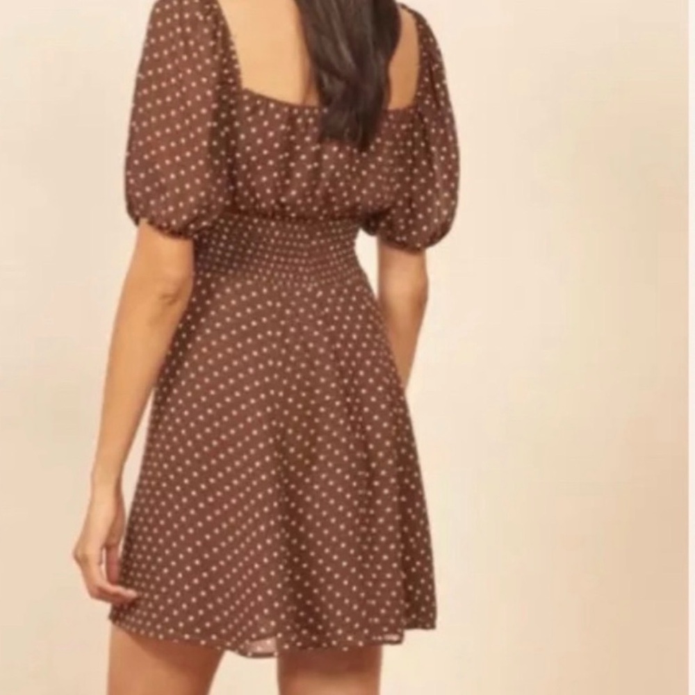 Reformation Brown Polka Dot Mini Dress